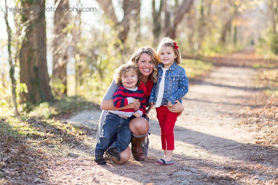 Mom and kids during family portrait session in Potomac, MD