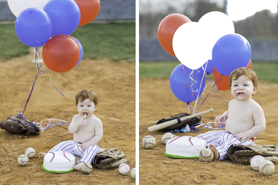 red white and blue cake smash session