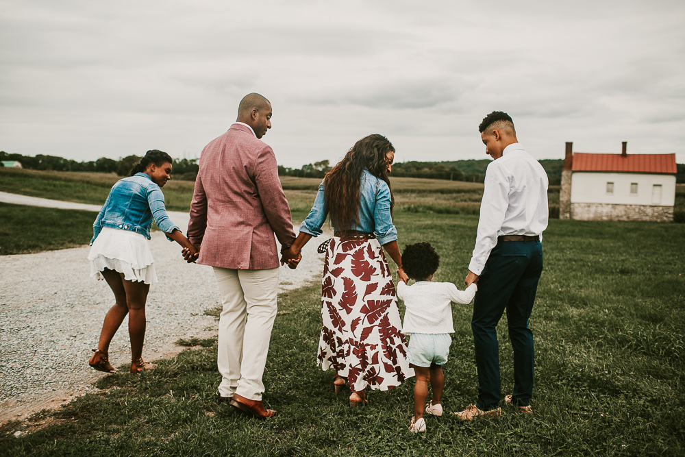 family of five walking away