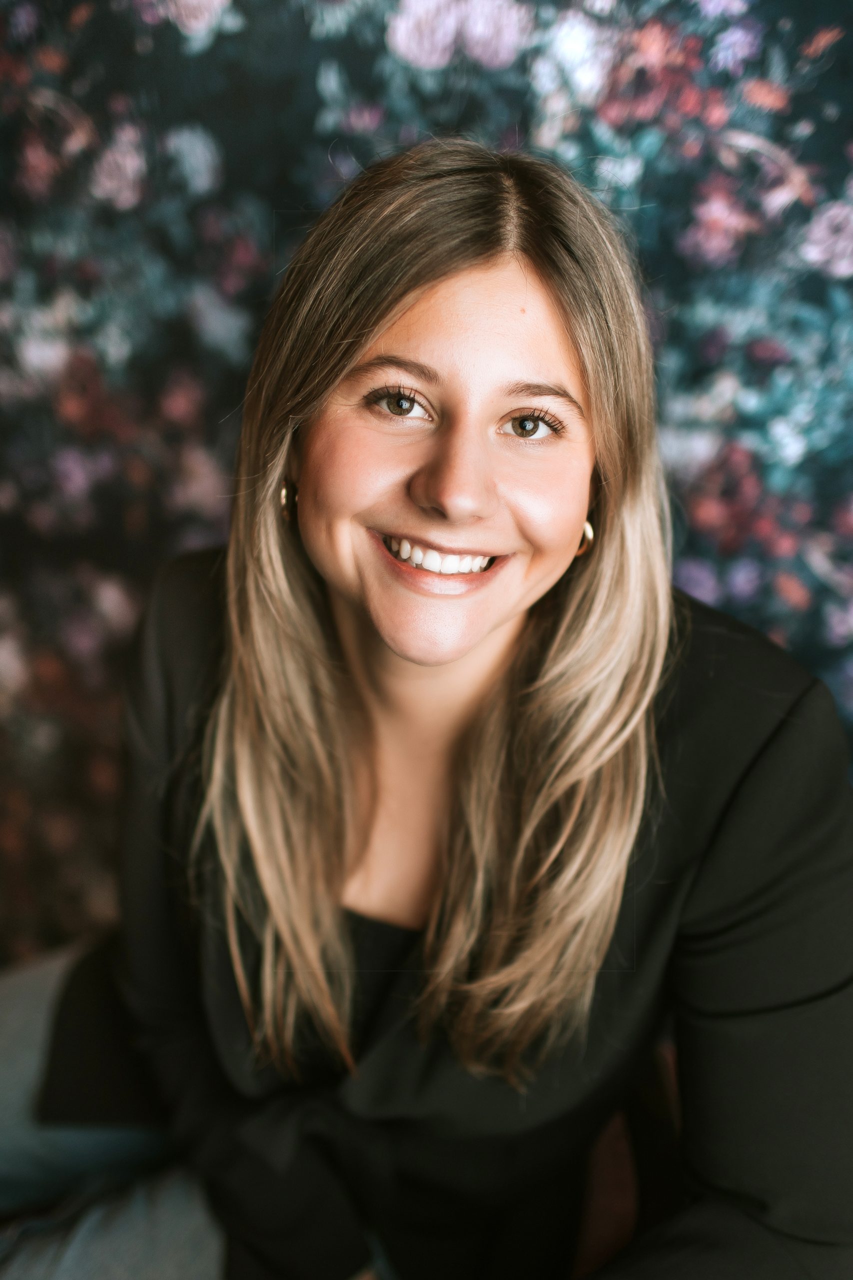 floral wallpaper female headshot