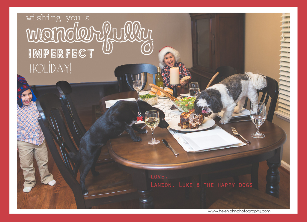 dogs eating turkey dinner on table