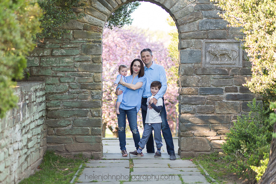Family standing in an archway