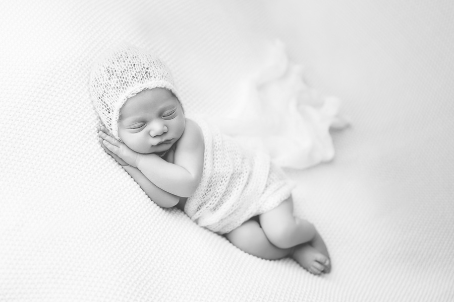 newborn boy with mohair bonnet and matching mohair blanket
