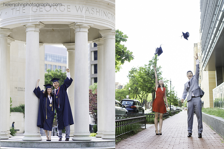 A couple standing near pillars on George Washington University
