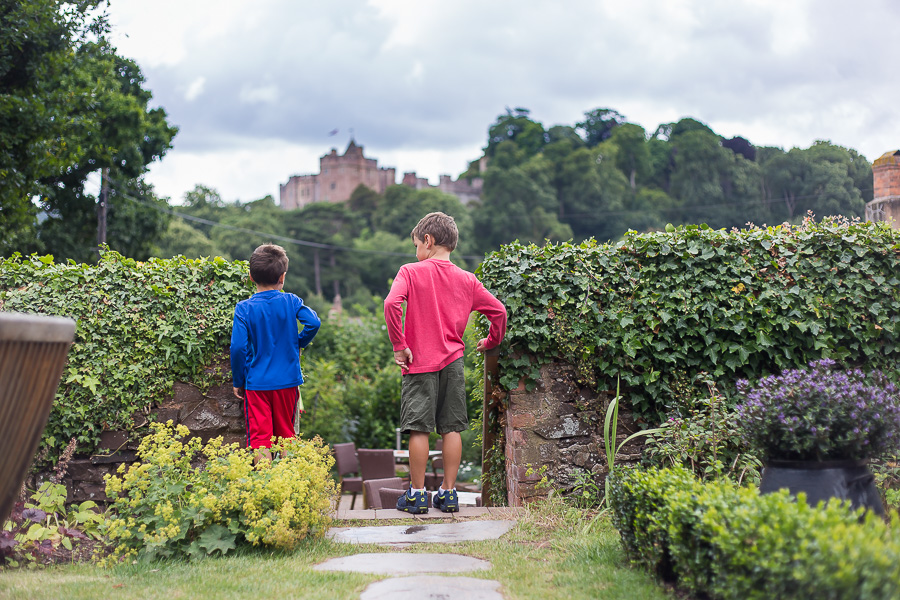 boys looking at dunster castle