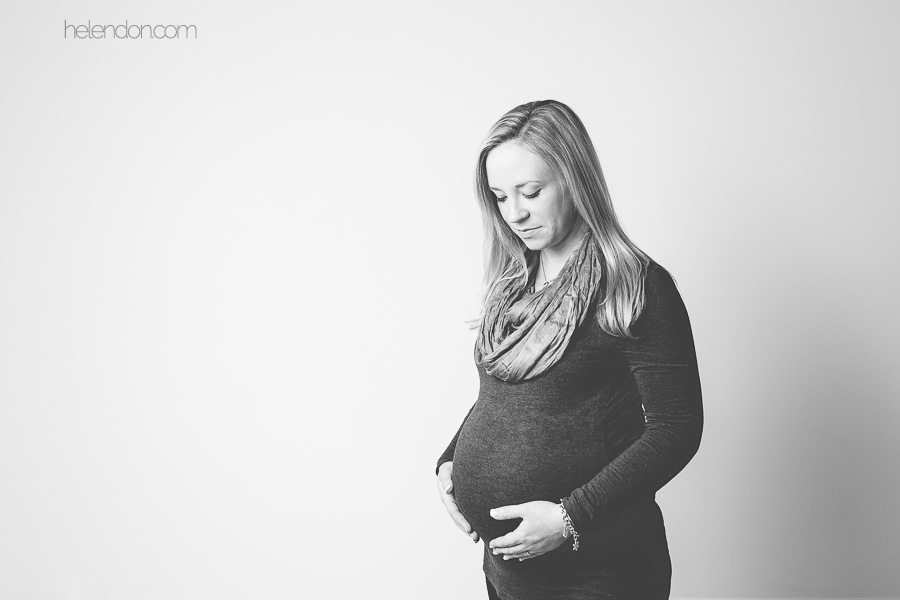 black and white portrait of pregnant woman