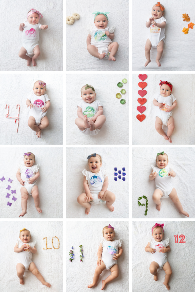baby monthly photo grid from newborn to one year old